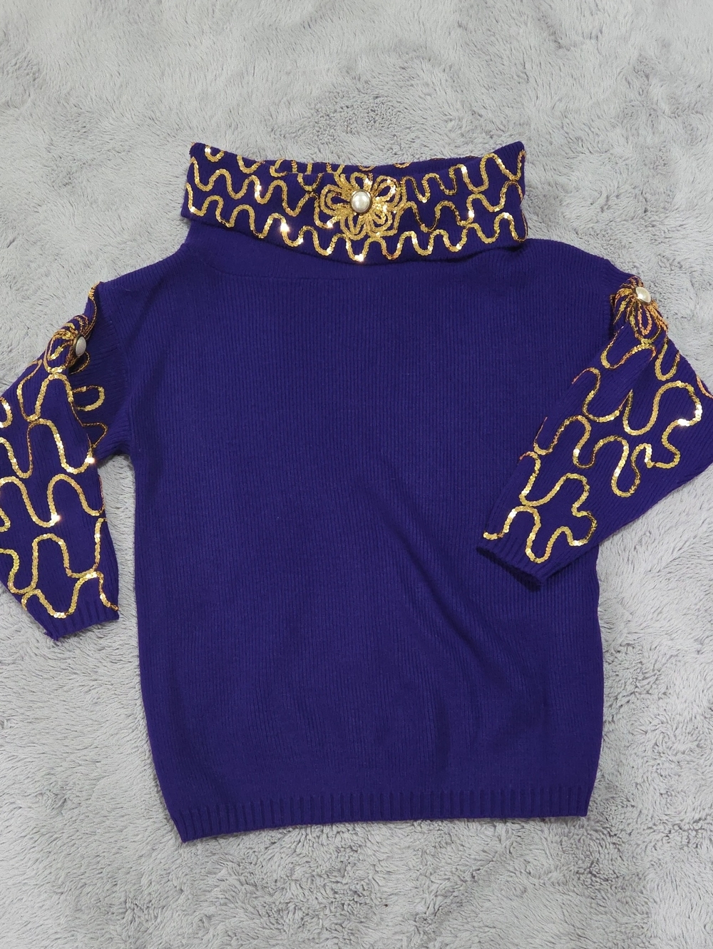 Vintage Purple Women's Sweater with Gold Accent